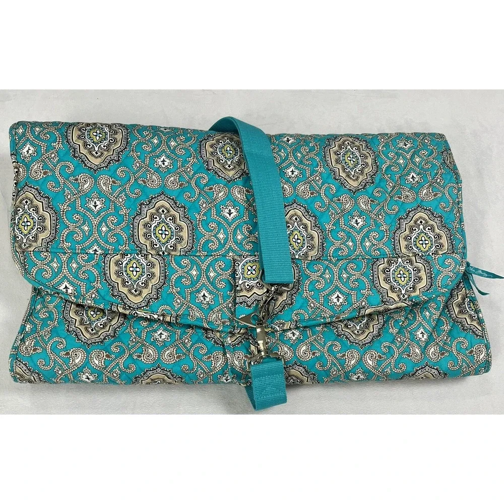 Vera Bradley Hanging Garment Travel Bag Totally Turks Blue Teal Brown Tan O/S